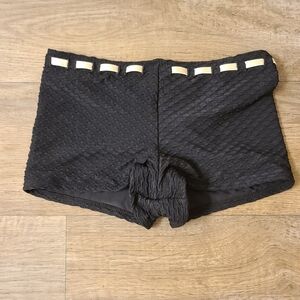 Dippin' Daisy's Black Textured High-Waist Bikini Bottoms with Cream Accents